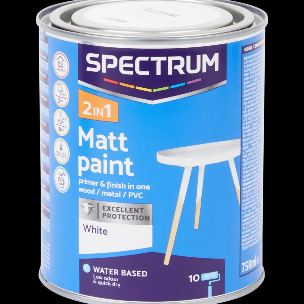 Spectrum 2-in-1 matte verf wit Wit 750 ml | Action NL
